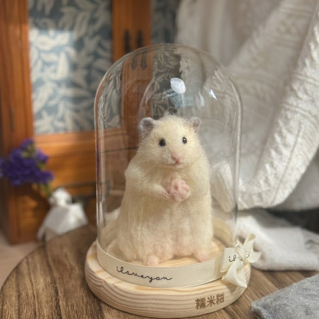 Syrian Hamster Wool Felt Portrait｜寵物客製化熊仔鼠｜仿真擬真熊仔鼠包玻璃罩羊毛氈訂製｜寵物紀念（50％訂金）｜香港女生的羊毛氈小店