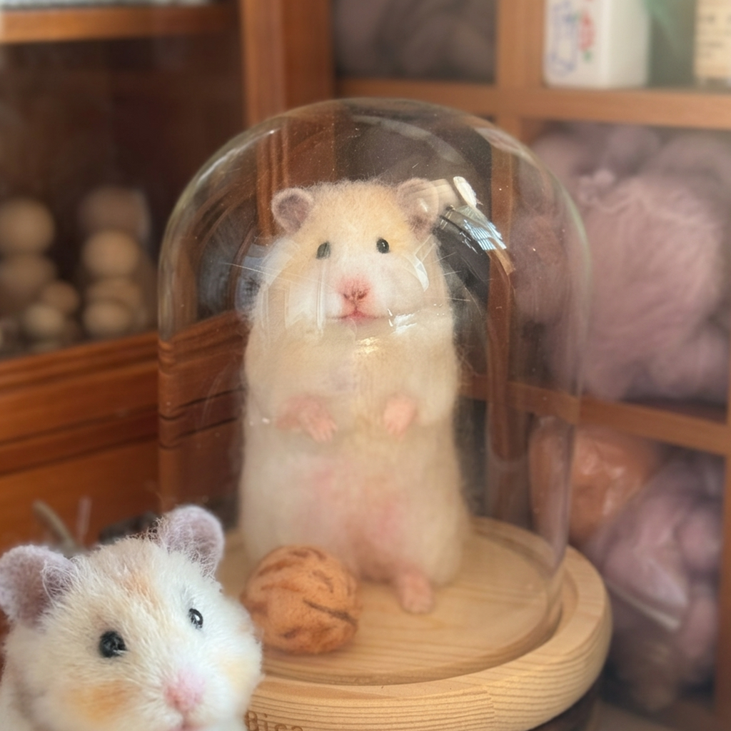 Syrian Hamster Wool Felt Portrait｜寵物客製化熊仔鼠｜仿真擬真熊仔鼠包玻璃罩羊毛氈訂製｜寵物紀念（50％訂金）｜香港女生的羊毛氈小店