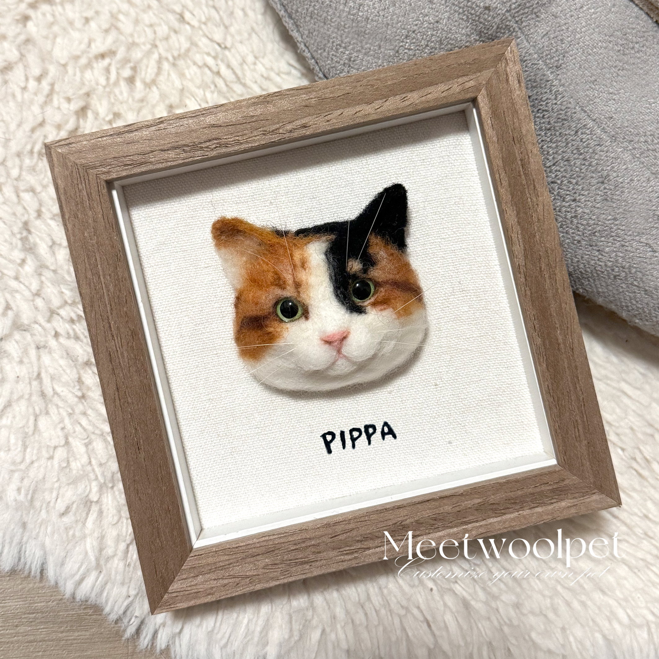 Mini Wool Felt Head Wood Frame｜迷你寵物羊毛氈小頭訂製（50％訂金)｜香港女生的羊毛氈小店