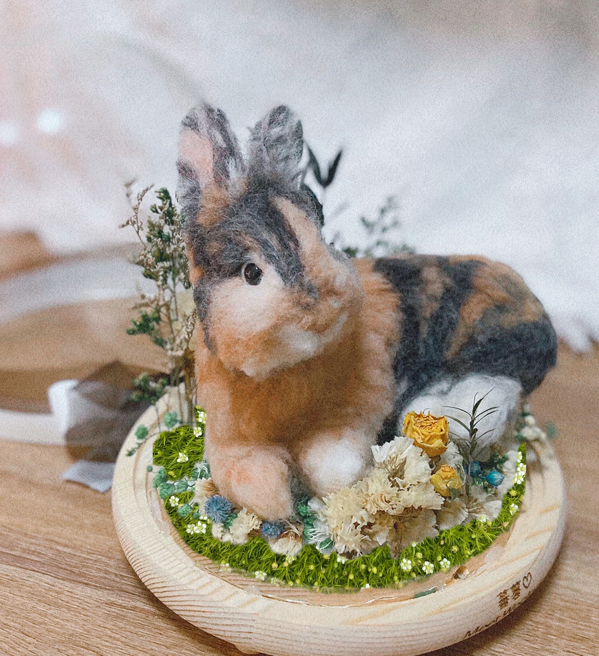 Rabbit Wool Felt Portrait｜寵物客製化兔仔｜仿真擬真兔仔包玻璃罩羊毛氈訂製｜寵物紀念（50％訂金）｜香港女生的羊毛氈小店